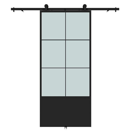 Renin Broadway Frosted Glass Metal Barn Door with Installation Hardware Kit 37 in. KMCTBWF-37BL